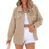 imagePRETTYGARDEN Womens Oversized Shacket Jackets Spring Fall Fashion Clothes Casual Long Sleeve Loose Collared Blouse ShirtsApricot