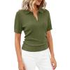 imagePRETTYGARDEN Womens Short Sleeve Sweater 2026 Spring Polo Shirts Ribbed Knit V Neck Business Casual Tops Summer Work ClothesArmy Green