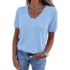imagePRETTYGARDEN Womens Short Sleeve Sweater V Neck Trendy Pullover Tops 2026 Summer Spring Loose Lightweight Casual BlouseLight Blue