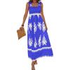 imagePRETTYGARDEN Womens Summer Boho Maxi Dress 2026 Casual Sleeveless Square Neck Floral Aline Smocked Beach Dresses with PocketsFloral Royal Blue White