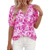 imagePRETTYGARDEN Womens Summer Boho Tops 2026 Vacation Outfits Casual Tie Front V Neck Peasant Blouses Puff Short Sleeve ShirtsRose Red Flower