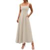 imagePRETTYGARDEN Womens Summer Dresses 2026 Sleeveless Elegant Square Neck Aline Swing Maxi Beach Wedding Guest Dress PocketsBeige