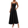 imagePRETTYGARDEN Womens Summer Dresses 2026 Sleeveless Elegant Square Neck Aline Swing Maxi Beach Wedding Guest Dress PocketsBlack
