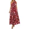 imagePRETTYGARDEN Womens Summer Floral One Shoulder Maxi Dress Knot Ruffle Boho Beach Vacation Wedding Guest Long Sun DressesWine Red Print