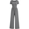 imagePRETTYGARDEN Womens Summer One Piece Jumpsuits Dressy Casual Short Sleeve Square Neck Wide Leg Rompers Travel Outfit ClothesGrey
