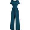 imagePRETTYGARDEN Womens Summer One Piece Jumpsuits Dressy Casual Short Sleeve Square Neck Wide Leg Rompers Travel Outfit ClothesLake Blue