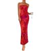 imagePRETTYGARDEN Womens Summer Printed Tube Maxi Dress Strapless Bodycon Sleeveless Long Beach Vacation DressesFloral Rust Red