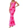 imagePRETTYGARDEN Womens Summer Wedding Guest Dress 2026 Spring Cowl Neck Mesh Bodycon Formal Cocktail Party Floral Maxi DressesPink Floral