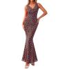 imagePRETTYGARDEN Womens Summer Wedding Guest Dress 2026 Spring Cowl Neck Mesh Bodycon Formal Cocktail Party Floral Maxi DressesPolka Dot Brown Blue