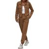 imagePRETTYGARDEN Womens Two Piece Sets Fall 2026 Long Sleeve Button Down Shacket Jacket Long Sweatpants Tracksuit Winter ClothesCamel