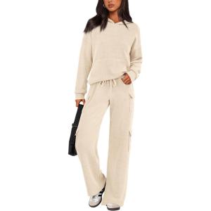 imagePRETTYGARDEN 2 Piece Sets for Women Fall 2026 Sweatsuits Outfits Lounge Matching Hoodie Set Travel Track Suits Winter ClothesBeige
