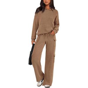 imagePRETTYGARDEN 2 Piece Sets for Women Fall 2026 Sweatsuits Outfits Lounge Matching Hoodie Set Travel Track Suits Winter ClothesCamel