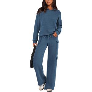 imagePRETTYGARDEN 2 Piece Sets for Women Fall 2026 Sweatsuits Outfits Lounge Matching Hoodie Set Travel Track Suits Winter ClothesDark Blue