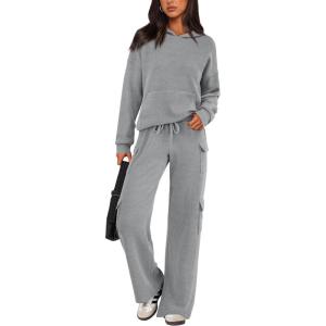 imagePRETTYGARDEN 2 Piece Sets for Women Fall 2026 Sweatsuits Outfits Lounge Matching Hoodie Set Travel Track Suits Winter ClothesGrey