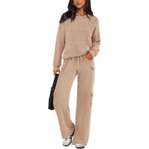imagePRETTYGARDEN 2 Piece Sets for Women Fall 2026 Sweatsuits Outfits Lounge Matching Hoodie Set Travel Track Suits Winter ClothesLight Khaki