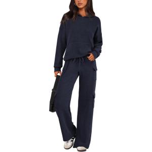 imagePRETTYGARDEN 2 Piece Sets for Women Fall 2026 Sweatsuits Outfits Lounge Matching Hoodie Set Travel Track Suits Winter ClothesNavy