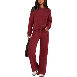 imagePRETTYGARDEN 2 Piece Sets for Women Fall 2026 Sweatsuits Outfits Lounge Matching Hoodie Set Travel Track Suits Winter ClothesWine Red