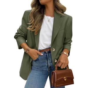 imagePRETTYGARDEN 2026 Blazers for Women Business Casual Long Sleeve Lapel Open Front Suit Jacket Work Blazer with PocketsArmy Green
