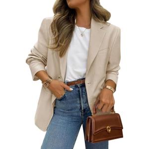 imagePRETTYGARDEN 2026 Blazers for Women Business Casual Long Sleeve Lapel Open Front Suit Jacket Work Blazer with PocketsBeige Apricot