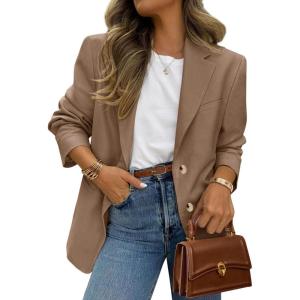 imagePRETTYGARDEN 2026 Blazers for Women Business Casual Long Sleeve Lapel Open Front Suit Jacket Work Blazer with PocketsBrown
