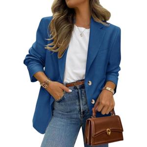imagePRETTYGARDEN 2026 Blazers for Women Business Casual Long Sleeve Lapel Open Front Suit Jacket Work Blazer with PocketsDark Blue