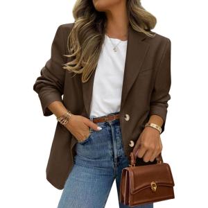 imagePRETTYGARDEN 2026 Blazers for Women Business Casual Long Sleeve Lapel Open Front Suit Jacket Work Blazer with PocketsDark Brown