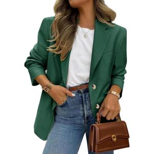imagePRETTYGARDEN 2026 Blazers for Women Business Casual Long Sleeve Lapel Open Front Suit Jacket Work Blazer with PocketsDark Green