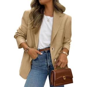 imagePRETTYGARDEN 2026 Blazers for Women Business Casual Long Sleeve Lapel Open Front Suit Jacket Work Blazer with PocketsKhaki