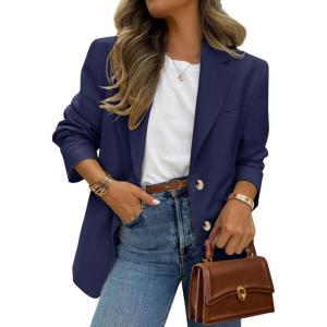 imagePRETTYGARDEN 2026 Blazers for Women Business Casual Long Sleeve Lapel Open Front Suit Jacket Work Blazer with PocketsNavy