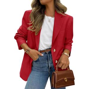 imagePRETTYGARDEN 2026 Blazers for Women Business Casual Long Sleeve Lapel Open Front Suit Jacket Work Blazer with PocketsRed