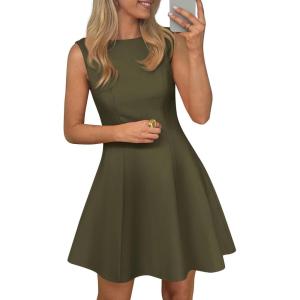 imagePRETTYGARDEN Cocktail Dresses for Women 2026 Summer Formal Boat Neck A Line Spring Elegant Graduation Party Mini DressArmy Green