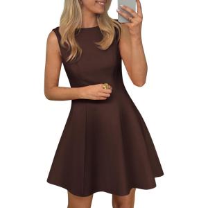 imagePRETTYGARDEN Cocktail Dresses for Women 2026 Summer Formal Boat Neck A Line Spring Elegant Graduation Party Mini DressBrown