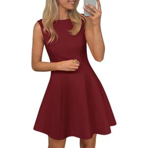 imagePRETTYGARDEN Cocktail Dresses for Women 2026 Summer Formal Boat Neck A Line Spring Elegant Graduation Party Mini DressBurgundy