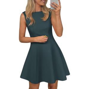 imagePRETTYGARDEN Cocktail Dresses for Women 2026 Summer Formal Boat Neck A Line Spring Elegant Graduation Party Mini DressDark Cyan