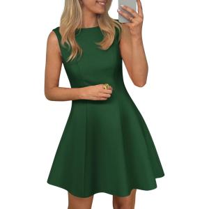 imagePRETTYGARDEN Cocktail Dresses for Women 2026 Summer Formal Boat Neck A Line Spring Elegant Graduation Party Mini DressDark Green