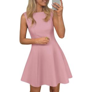 imagePRETTYGARDEN Cocktail Dresses for Women 2026 Summer Formal Boat Neck A Line Spring Elegant Graduation Party Mini DressPink