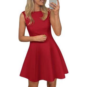 imagePRETTYGARDEN Cocktail Dresses for Women 2026 Summer Formal Boat Neck A Line Spring Elegant Graduation Party Mini DressRed
