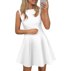 imagePRETTYGARDEN Cocktail Dresses for Women 2026 Summer Formal Boat Neck A Line Spring Elegant Graduation Party Mini DressWhite