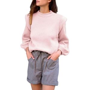imagePRETTYGARDEN Fall Sweaters for Women 2025 Long Sleeve Crewneck Blouses Dressy Casual Ribbed Striped Knit Pullover Jumper TopsSolid Pink