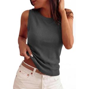 imagePRETTYGARDEN Sleeveless Sweater Tops for Women 2026 Summer Dressy Ribbed Tank Tops Spring Business Casual Work Shirts BlousesDark Grey