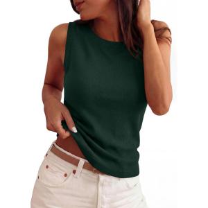 imagePRETTYGARDEN Sleeveless Sweater Tops for Women 2026 Summer Dressy Ribbed Tank Tops Spring Business Casual Work Shirts BlousesForest Green