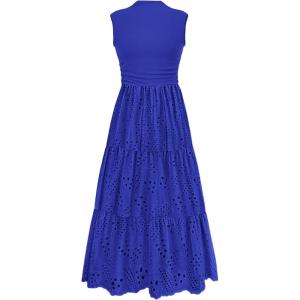 imagePRETTYGARDEN Summer Dresses for Women 2026 Casual Eyelet Sleeveless Wedding Guest Maxi Dress Tank Top Sundress with PocketsRoyal Blue