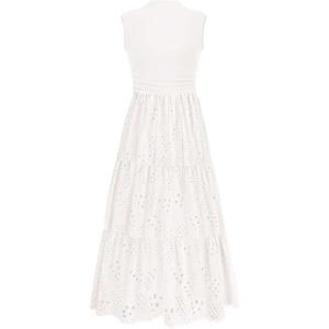 imagePRETTYGARDEN Summer Dresses for Women 2026 Casual Eyelet Sleeveless Wedding Guest Maxi Dress Tank Top Sundress with PocketsWhite