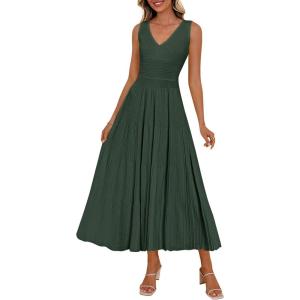 imagePRETTYGARDEN Summer Dresses for Women 2026 Spring Sleeveless V Neck Knit A Line Casual Midi Cocktail Wedding Guest DressArmy Green