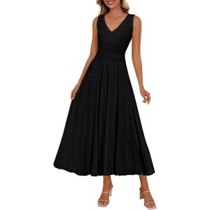 imagePRETTYGARDEN Summer Dresses for Women 2026 Spring Sleeveless V Neck Knit A Line Casual Midi Cocktail Wedding Guest DressBlack