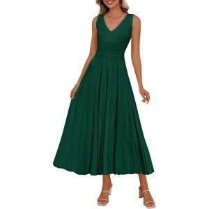imagePRETTYGARDEN Summer Dresses for Women 2026 Spring Sleeveless V Neck Knit A Line Casual Midi Cocktail Wedding Guest DressDark Green