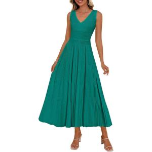 imagePRETTYGARDEN Summer Dresses for Women 2026 Spring Sleeveless V Neck Knit A Line Casual Midi Cocktail Wedding Guest DressGreen