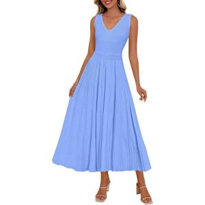 imagePRETTYGARDEN Summer Dresses for Women 2026 Spring Sleeveless V Neck Knit A Line Casual Midi Cocktail Wedding Guest DressLight Blue