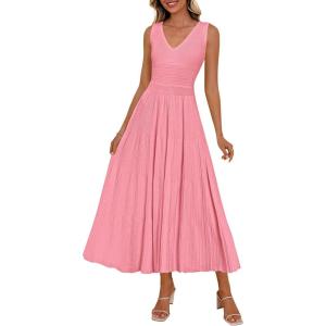 imagePRETTYGARDEN Summer Dresses for Women 2026 Spring Sleeveless V Neck Knit A Line Casual Midi Cocktail Wedding Guest DressPink