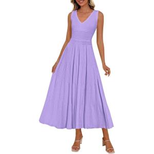 imagePRETTYGARDEN Summer Dresses for Women 2026 Spring Sleeveless V Neck Knit A Line Casual Midi Cocktail Wedding Guest DressPurple